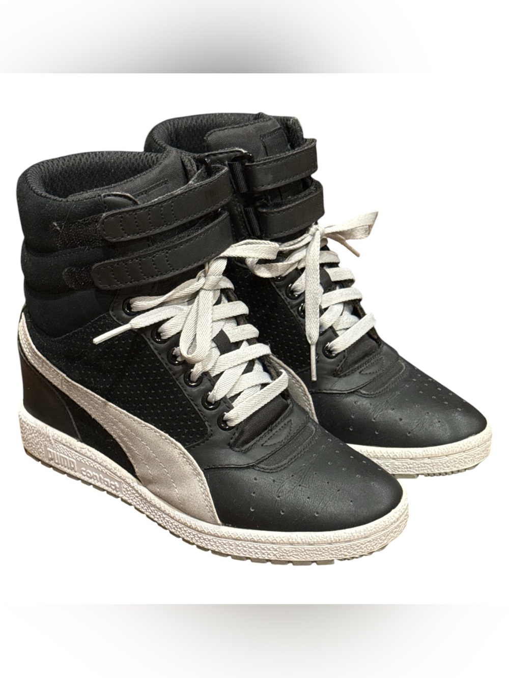 PUMA Sky Wedge Luxe Womens High Top Sneakers Black Grey Size 7.5